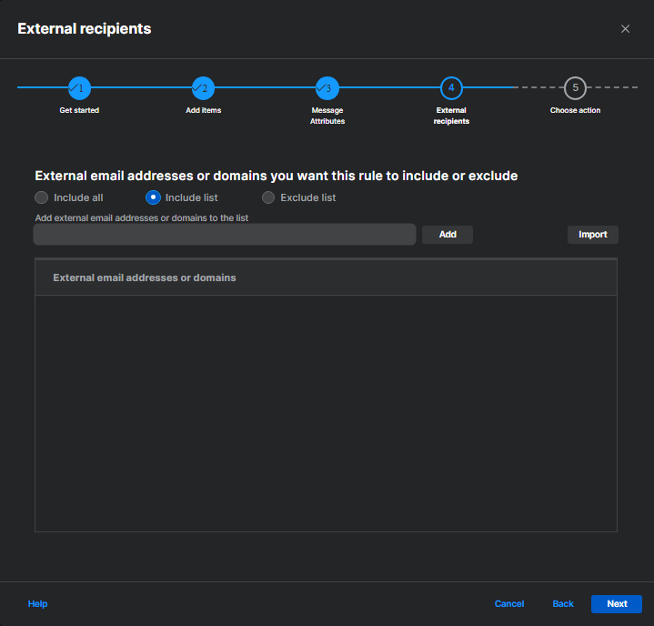 "External recipients" dialog.