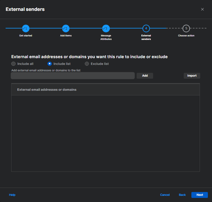 "External senders" dialog.