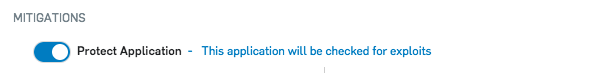 "Mitigations" showing "Protect Application" option.