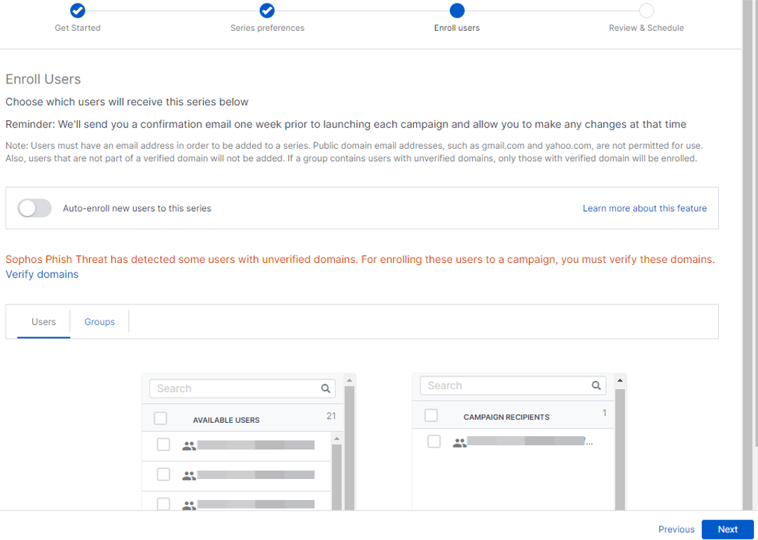 Enroll users page.
