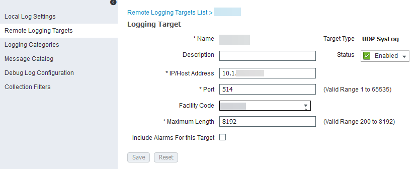 Remote Logging Targets List.