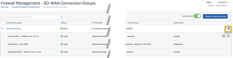 SD-WAN connection group deletion.