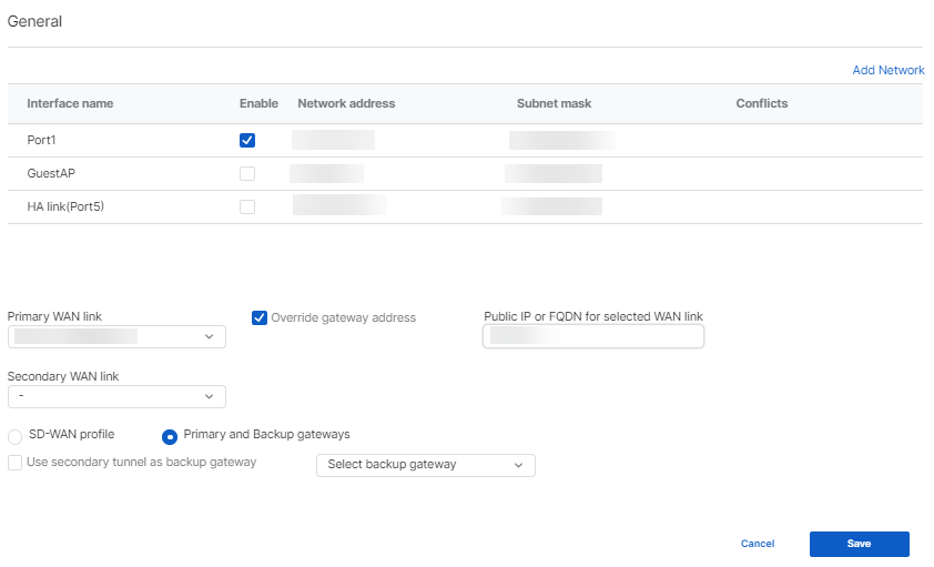 Example of overriding a gateway address to fix a conflict.