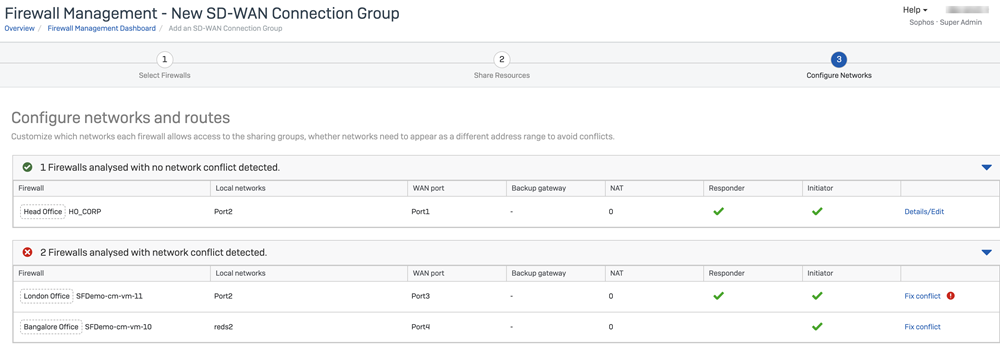 Firewalls with network conflicts.