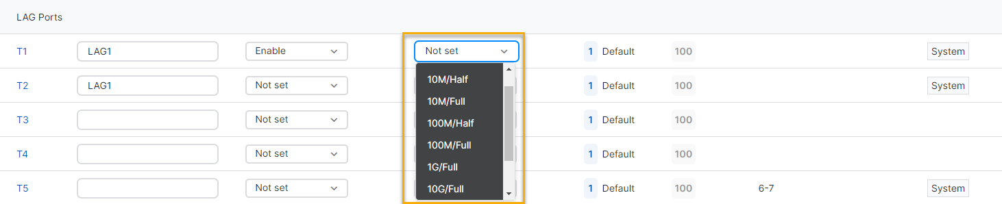 Select port speed.