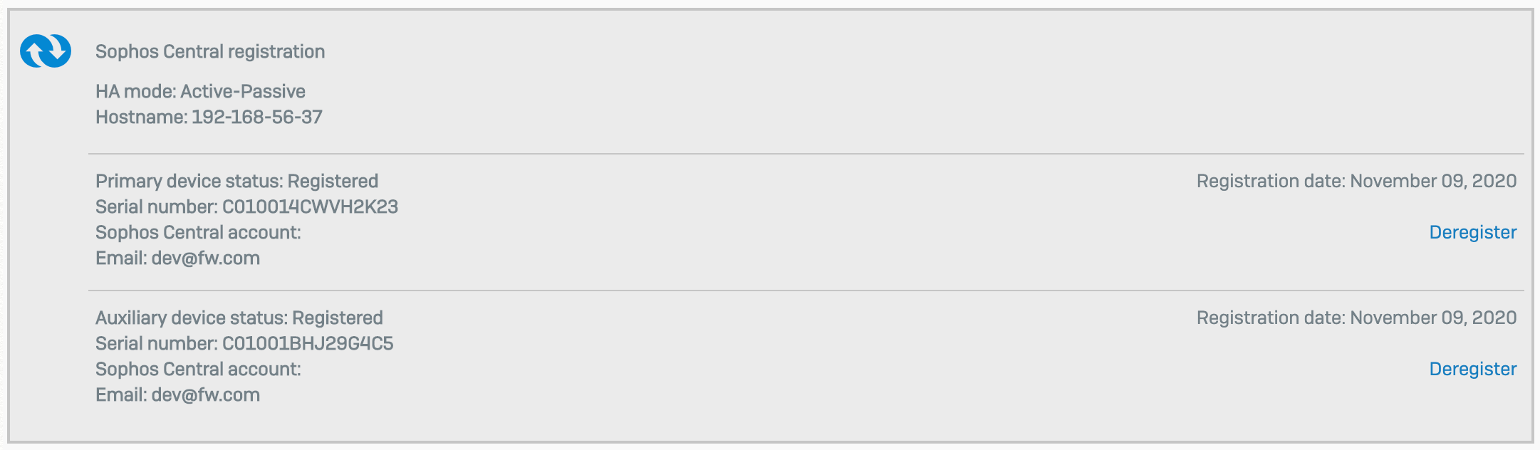 XG Firewalls registered.