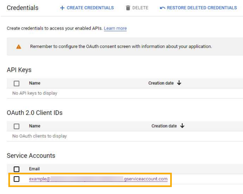 Service account Keys tab.