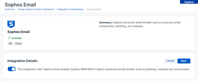 Integration details with toggle.