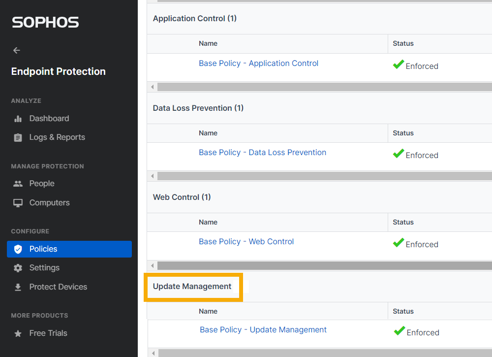 Endpoint policies list.
