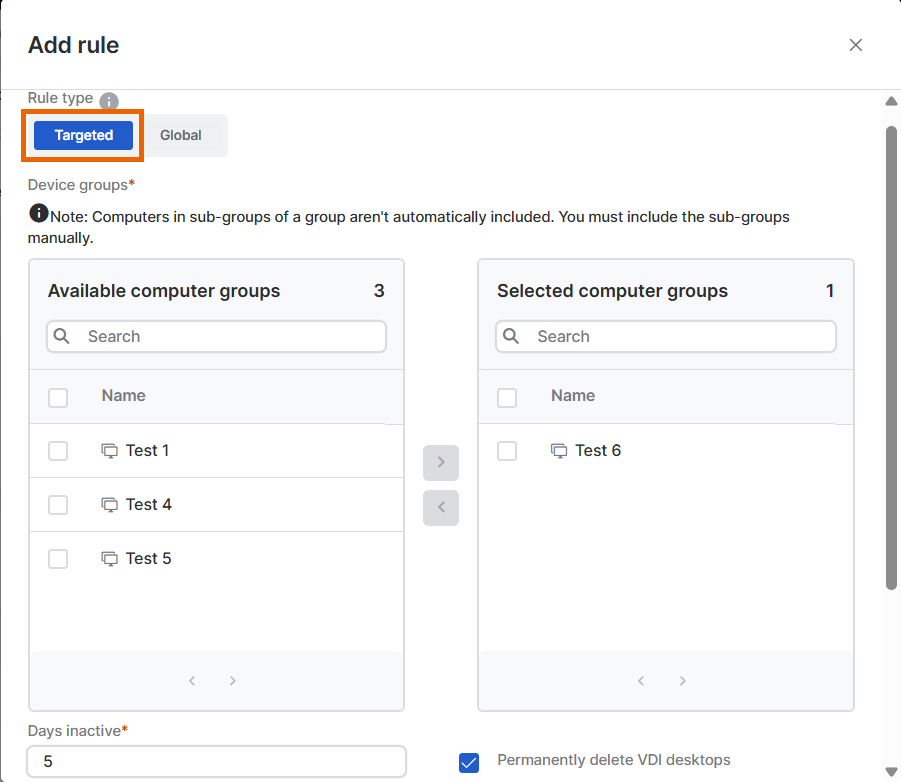 Targeted rule settings.