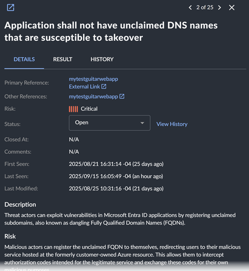 Finding details panel.