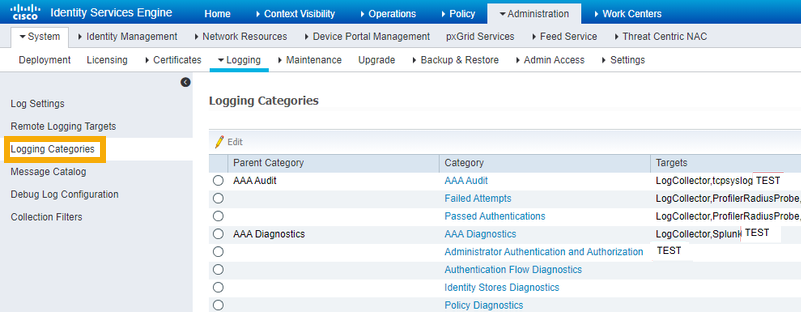 Logging categories page.