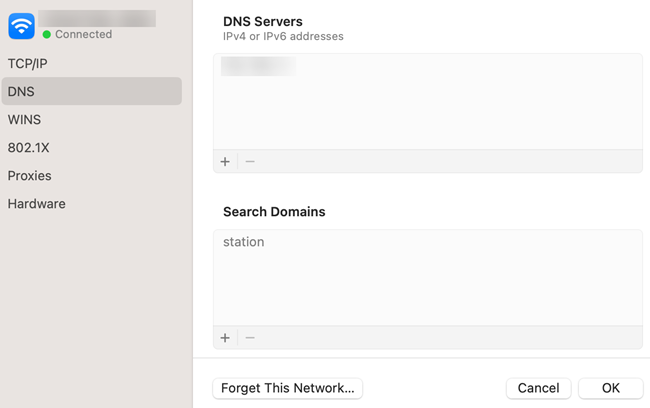 The DNS servers page.