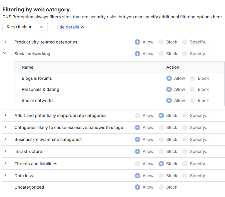 See sub-category settings.