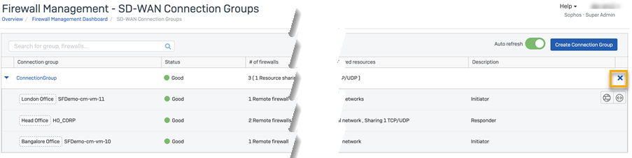 SD-WAN connection group deletion