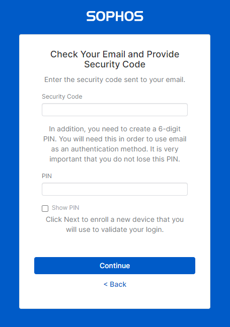 Check Your Email and Provide Security Code page.