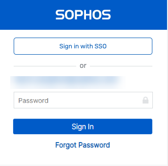 SSO or Sophos Admin email and password sign-in.