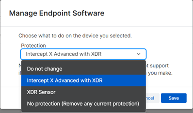 Manage Endpoint Software dialog