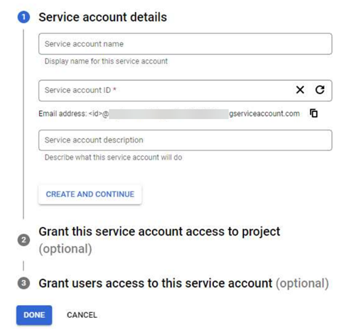 Service account details.