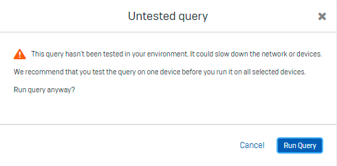 Screenshot of untested query warning.