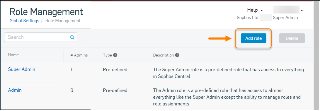 Screenshot of Role management page