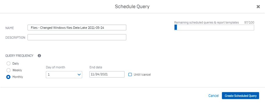 Scheduled query settings
