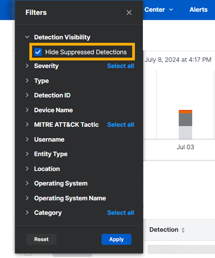 "Hide suppressed detections" filter.