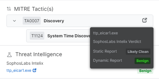 Hover-over pane showing Intelix verdicts.