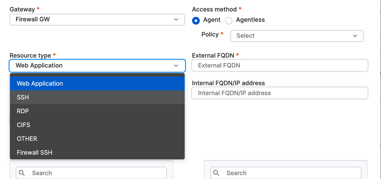 ZTNA resource types.