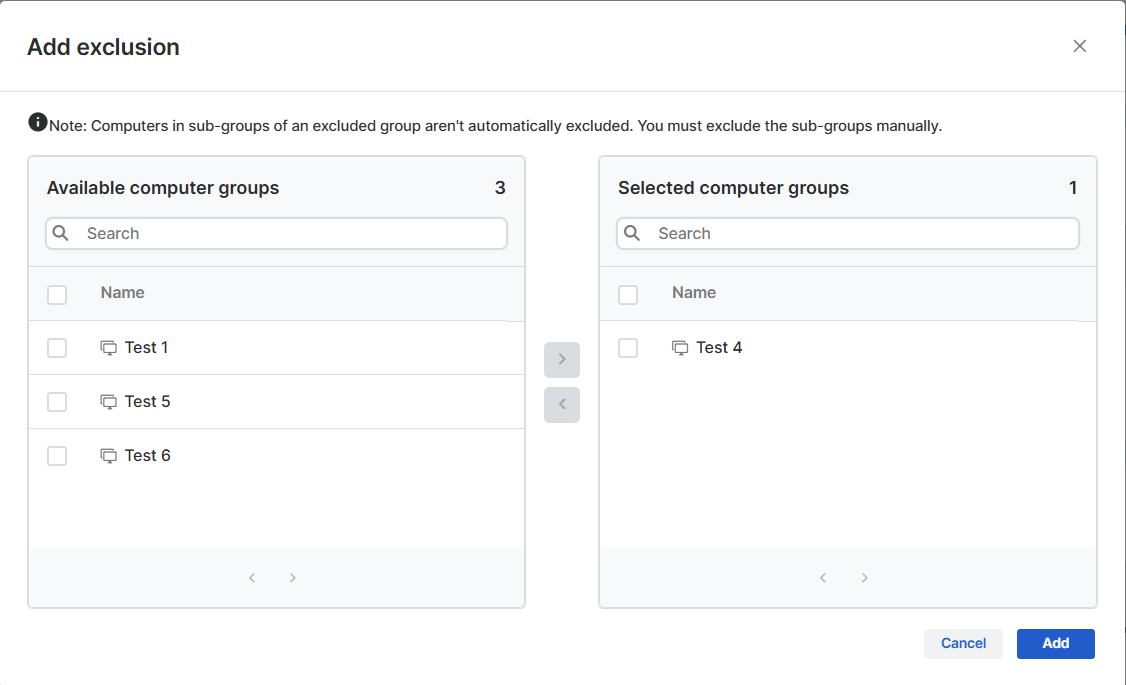 Selector for exclusions.