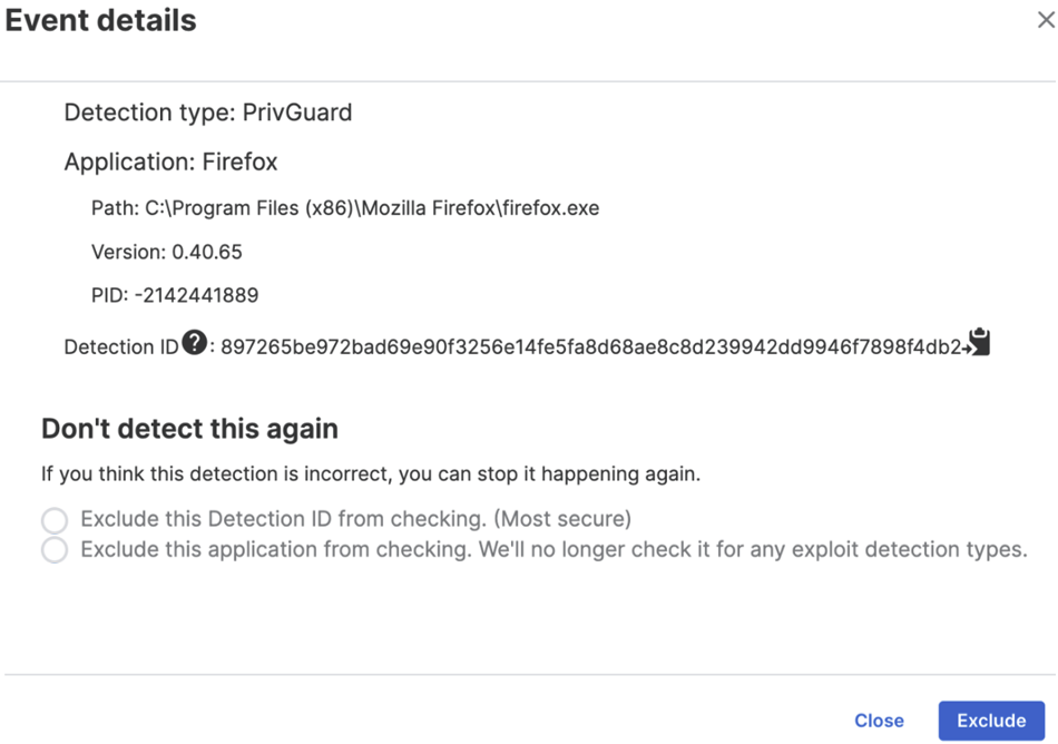 Página "Detalles del evento".