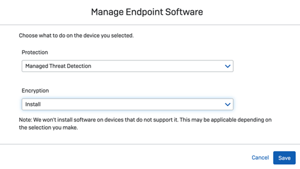 Seleccione el software que desea instalar en los endpoints