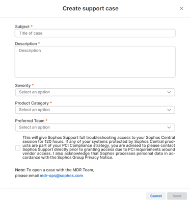 Formulaire « Créer un dossier de support ».