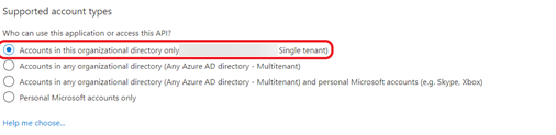 Screenshot che mostra il tipo di app a tenant singolo selezionata.