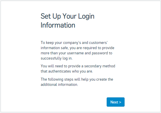 Screenshot della schermata Imposta le tue informazioni di login.