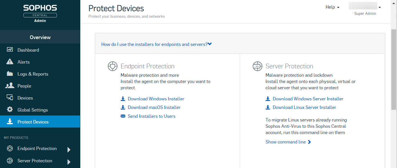 Screenshot della pagina Protezione dei dispositivi o Download.