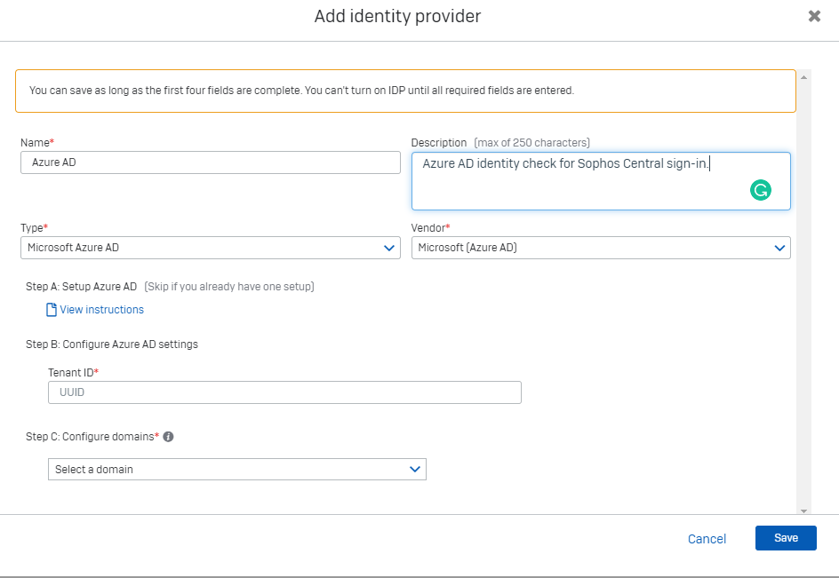 Configurazione di Azure AD come provider di identità