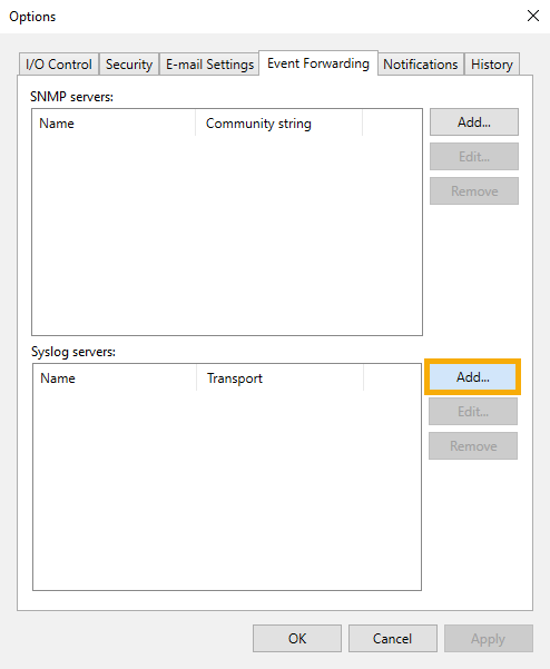 Veeam Event Forwarding オプション。