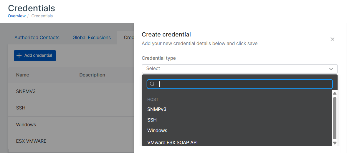 認証情報ペインを作成します。