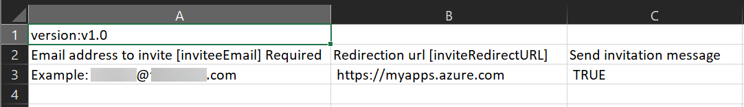 CSV テンプレートのスクリーンショット。