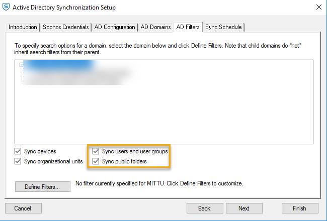 Active Directory Synchronization オプション