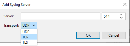 Syslog サーバーの追加のダイアログ。
