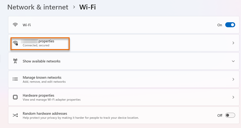 Wi-Fi 네트워크의 속성입니다.