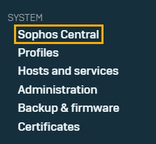 Sophos Central 메뉴 옵션.