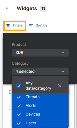 Filtro de categorias.