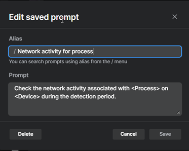 Caixa de diálogo "Editar prompt salvo".