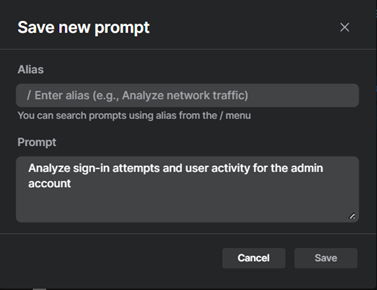 Caixa de diálogo “Salvar o novo prompt”.