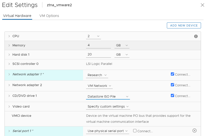 Virtual Hardware tab in VMware vSphere.