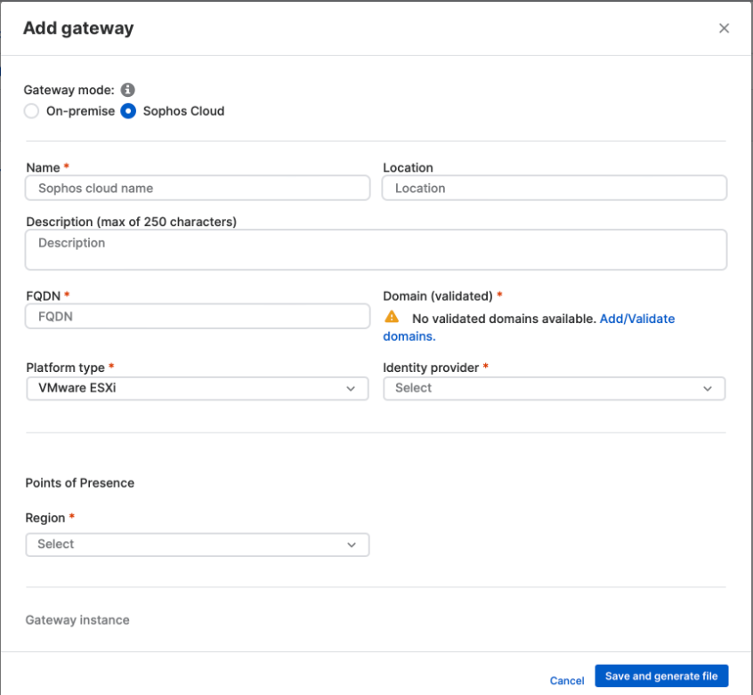 Sophos Cloud gateway mode selected.
