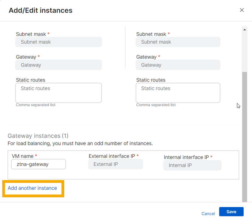 Add/Edit instances dialog.